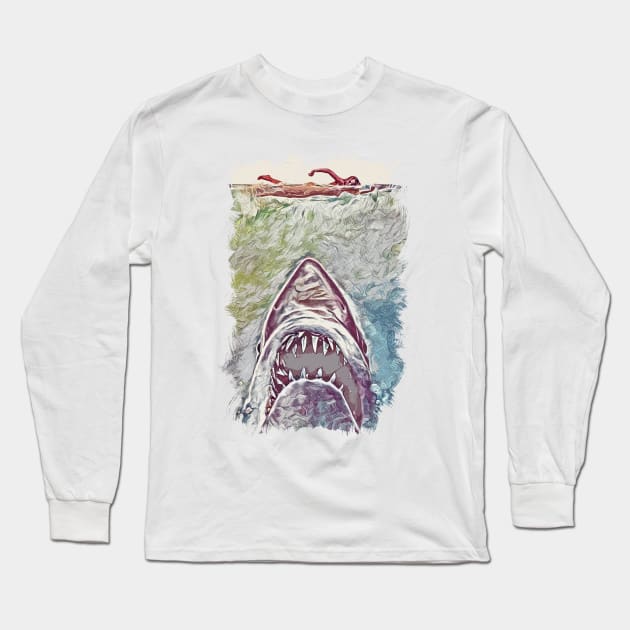 Jaws Abstract Alternate Fan Art Poster Long Sleeve T-Shirt by Naumovski